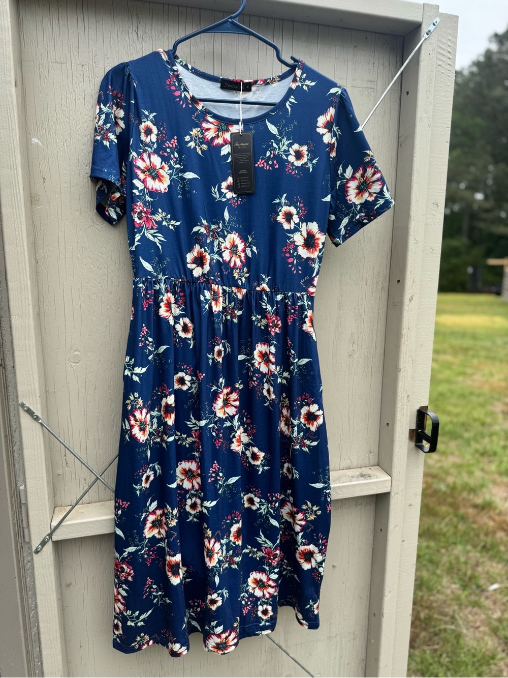 Blue Floral Short Sleeve Women's Dress